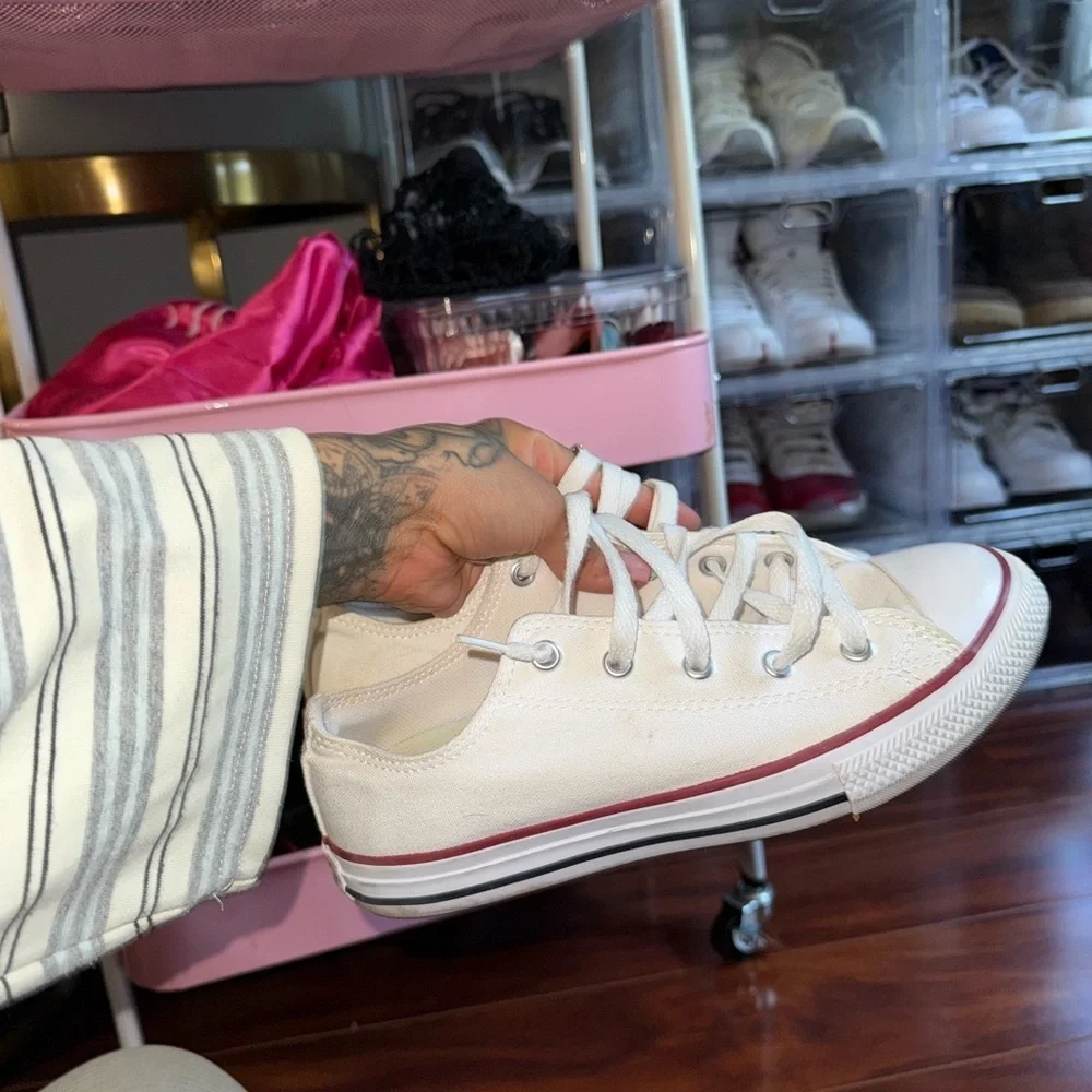 Converse Kids Cream Sneakers with Red Accents